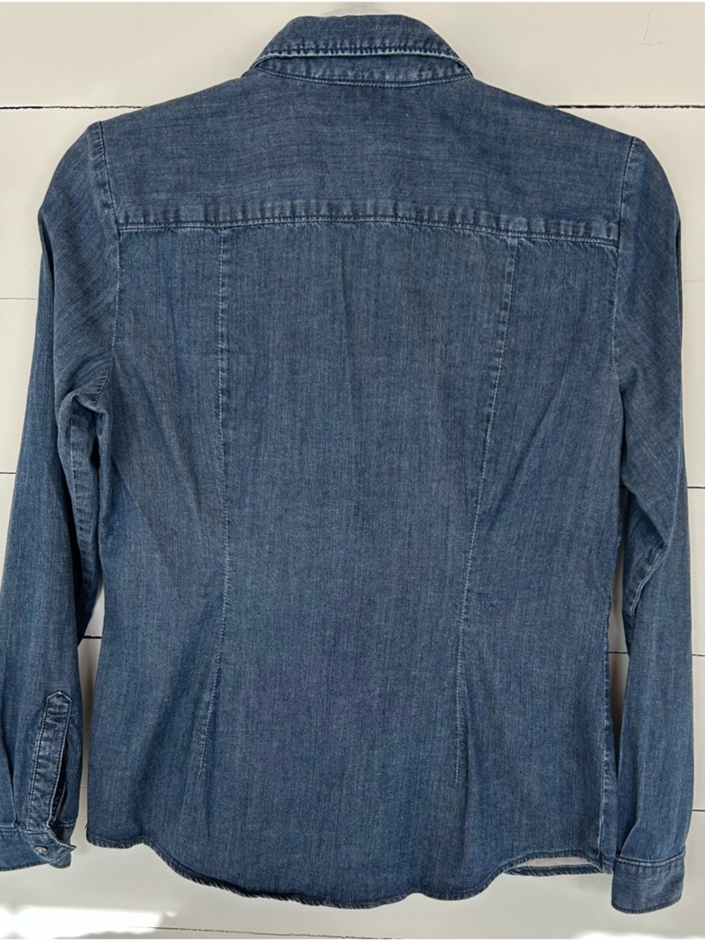 LOFT Vintage Denim L/S Lined Button Down Blouse, Size SP. - Picture 2 of 5